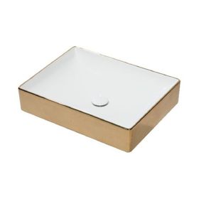 Lucco Square İçi Beyaz Dışı Komple Altın 50 cm Dikdörtgen Lavabo