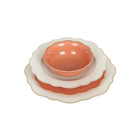Lucky Art 24 Parça Laurance Krem Yanık Turuncu New Bone China Yemek Takımı