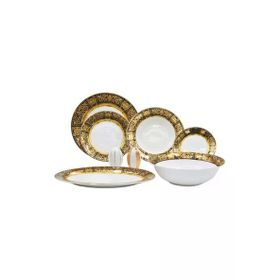 Lucky Art 67 Parça Verna Bone China Porselen Gold&siyah Desen Detaylı Klasik Yemek Takımı