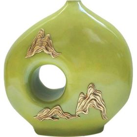 Lucky Art Gold Dalgalı 27x11x28 cm Yeşil Vazo