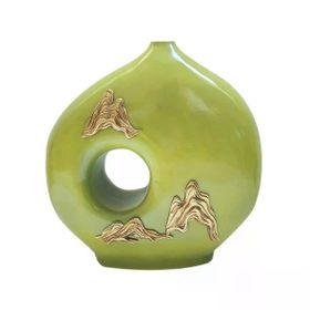 Lucky Art Gold Dalgalı 27x11x28 cm Yeşil Vazo