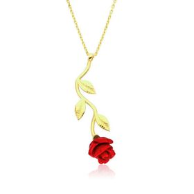 Lucky Gümüş Gold Kırmızı Gül Kolye