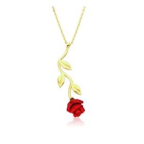 Lucky Gümüş Gold Kırmızı Gül Kolye