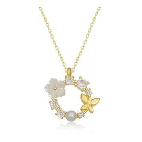 Lucky Gümüş Gold Manolya Çiçeği Kelebek Kadın Kolye