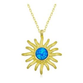 Lucky Gümüş Gold Mavi Opal Taşlı Güneş Kadın Kolye