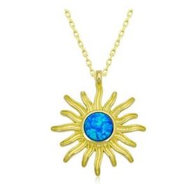 Lucky Gümüş Gold Mavi Opal Taşlı Güneş Kadın Kolye