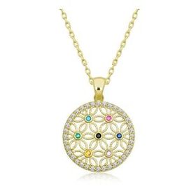 Lucky Gümüş Gold Renkli Taşlı Yaşam Çiçeği Kadın Kolye