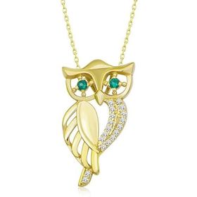 Lucky Gümüş Gold Yeşil Gözlü Baykuş Kadın Kolye
