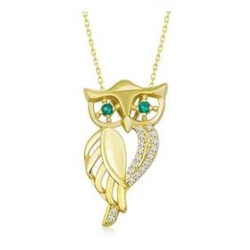 Lucky Gümüş Gold Yeşil Gözlü Baykuş Kadın Kolye