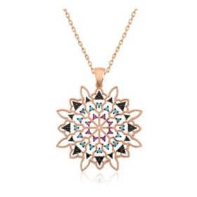 Lucky Gümüş Rose Geometrik Desenli Madalyon Kolye