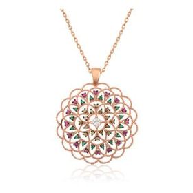 Lucky Gümüş Rose Geometrik Desenli Madalyon Kolye