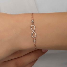 Lucky Gümüş Rose Kalp Sonsuzluk Kadın Bileklik