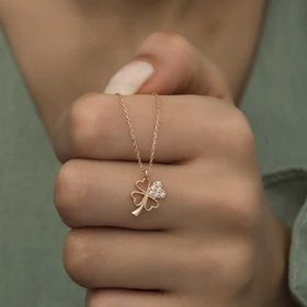 Lucky Gümüş Rose Kalpli Dört Yapraklı Yonca Kadın Kolye