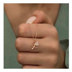 Lucky Gümüş Rose Kalpli Dört Yapraklı Yonca Kadın Kolye
