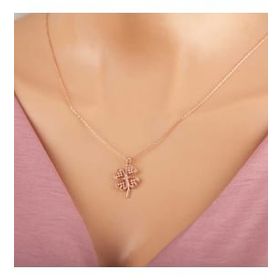 Lucky Gümüş Rose Kalpli Dört Yapraklı Yonca Kadın Kolye