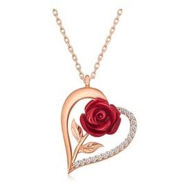 Lucky Gümüş Rose Kalpli Kırmızı Gül Kadın Kolye