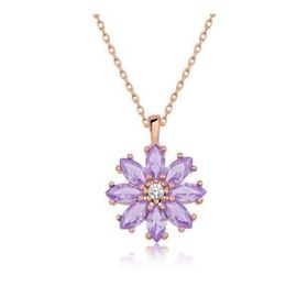 Lucky Gümüş Rose Lila Çiçek Kolye