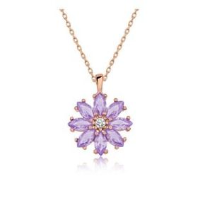 Lucky Gümüş Rose Lila Çiçek Kolye