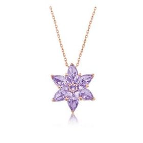 Lucky Gümüş Rose Lila Lotus Çiçeği Kolye