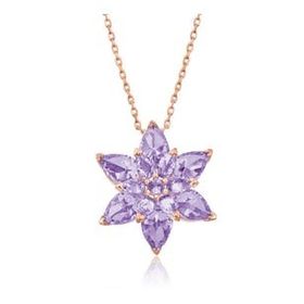 Lucky Gümüş Rose Lila Lotus Çiçeği Kolye