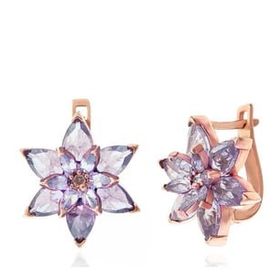Lucky Gümüş Rose Lila Lotus Çiçeği Sallantılı Kadın Küpe