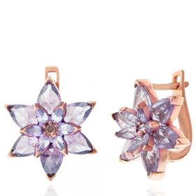 Lucky Gümüş Rose Lila Lotus Çiçeği Sallantılı Kadın Küpe
