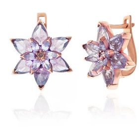 Lucky Gümüş Rose Lila Lotus Çiçeği Sallantılı Kadın Küpe