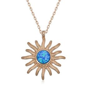 Lucky Gümüş Rose Mavi Opal Taşlı Güneş Kadın Kolye