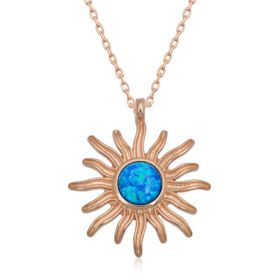 Lucky Gümüş Rose Mavi Opal Taşlı Güneş Kadın Kolye