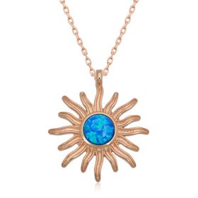 Lucky Gümüş Rose Mavi Opal Taşlı Güneş Kadın Kolye