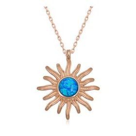 Lucky Gümüş Rose Mavi Opal Taşlı Güneş Kadın Kolye