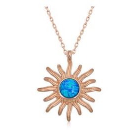 Lucky Gümüş Rose Mavi Opal Taşlı Güneş Kadın Kolye