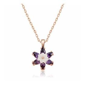 Lucky Gümüş Rose Mor Lotus Çiçeği Kolye