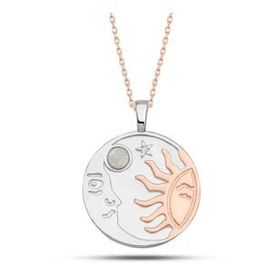 Lucky Gümüş Rose Opal Beyaz Taşlı Ay Güneş Kadın Kolye