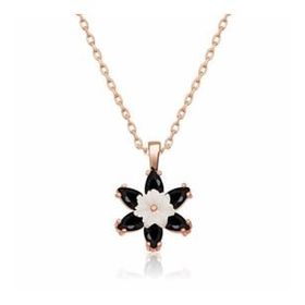 Lucky Gümüş Rose Siyah Lotus Çiçeği Kolye