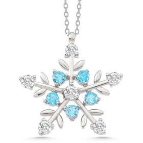 Lucky Life 925 Ayar Gümüş Aquamarine Taşlı Kar Tanesi Kadın Kolye
