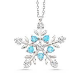 Lucky Life 925 Ayar Gümüş Aquamarine Taşlı Kar Tanesi Kadın Kolye