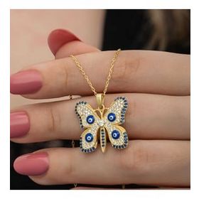 Lucky Life 925 Ayar Gümüş Gold Nazarlı Kelebek Kadın Kolye
