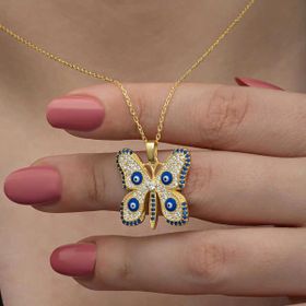 Lucky Life 925 Ayar Gümüş Gold Nazarlı Kelebek Kadın Kolye