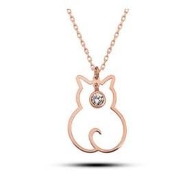 Lucky Life 925 Ayar Gümüş Nisan Ayı Doğum Taşı Kedi Kadın Kolye