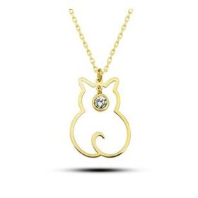 Lucky Life 925 Ayar Gümüş Nisan Ayı Doğum Taşı Kedi Kadın Kolye