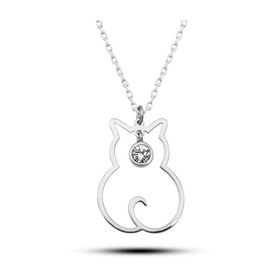 Lucky Life 925 Ayar Gümüş Nisan Ayı Doğum Taşı Kedi Kadın Kolye