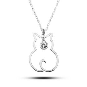 Lucky Life 925 Ayar Gümüş Nisan Ayı Doğum Taşı Kedi Kadın Kolye
