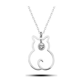 Lucky Life 925 Ayar Gümüş Nisan Ayı Doğum Taşı Kedi Kadın Kolye