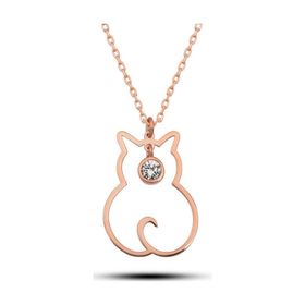 Lucky Life 925 Ayar Gümüş Nisan Ayı Doğum Taşı Kedi Kadın Kolye
