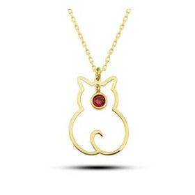 Lucky Life 925 Ayar Gümüş Ocak Ayı Doğum Taşı Kedi Kadın Kolye