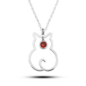 Lucky Life 925 Ayar Gümüş Ocak Ayı Doğum Taşı Kedi Kadın Kolye