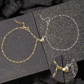 Lucky Life 925 Ayar Gümüş Rodyum Gold Çift Kalpli Aşk Bileklik