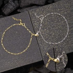 Lucky Life 925 Ayar Gümüş Rodyum Gold Çift Kalpli Aşk Bileklik