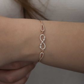 Lucky Life 925 Ayar Gümüş Rose Baget Taşlı Sonsuzluk Bileklik